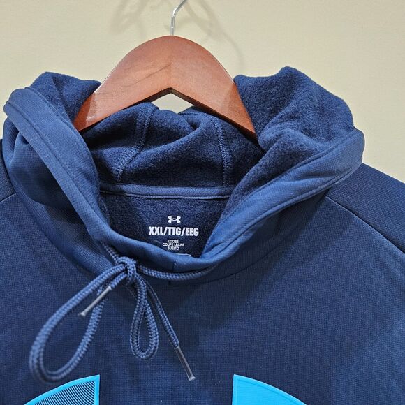 Under Armour Men's Fleece Hoodie XXL Navy Blue Big Logo Loose Oversized Outdoor - Picture 4 of 11